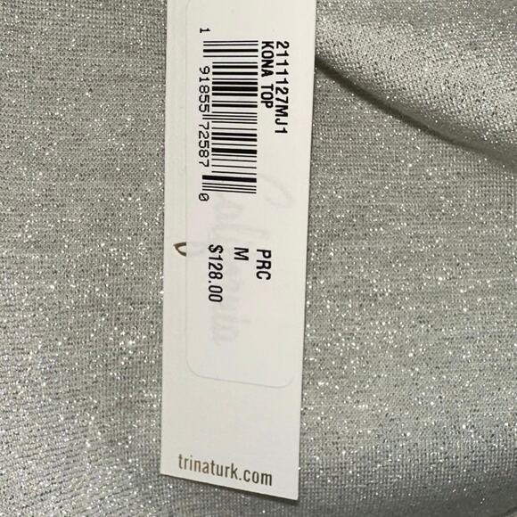 NWT Trina Turk Silver Metallic One Shoulder Kona Blouse - Picture 5 of 7